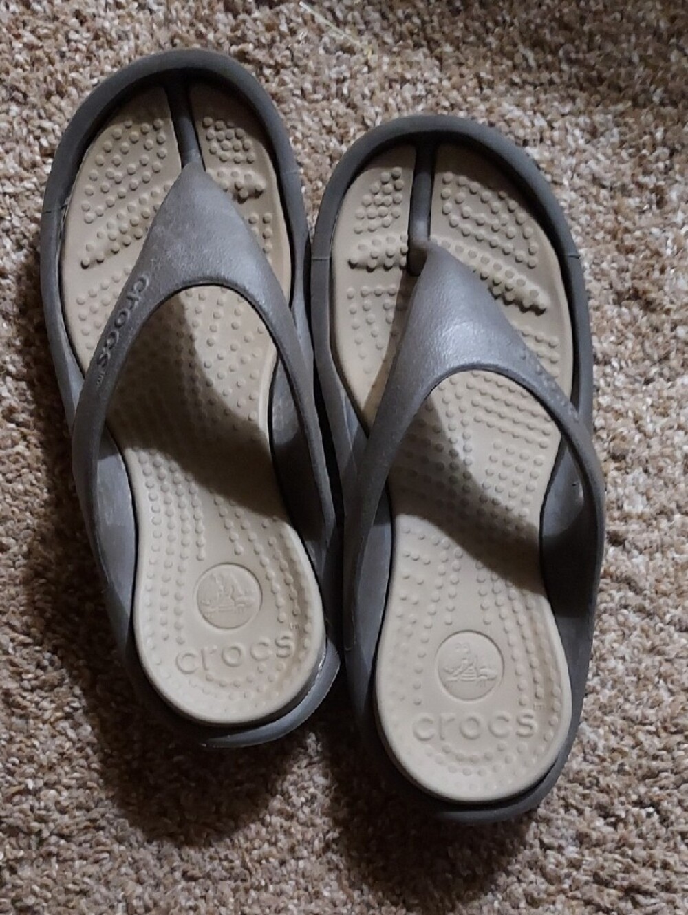 CROCS Brown/Gray and Beige Classic Foam Flip Flops - Picture 5 of 7